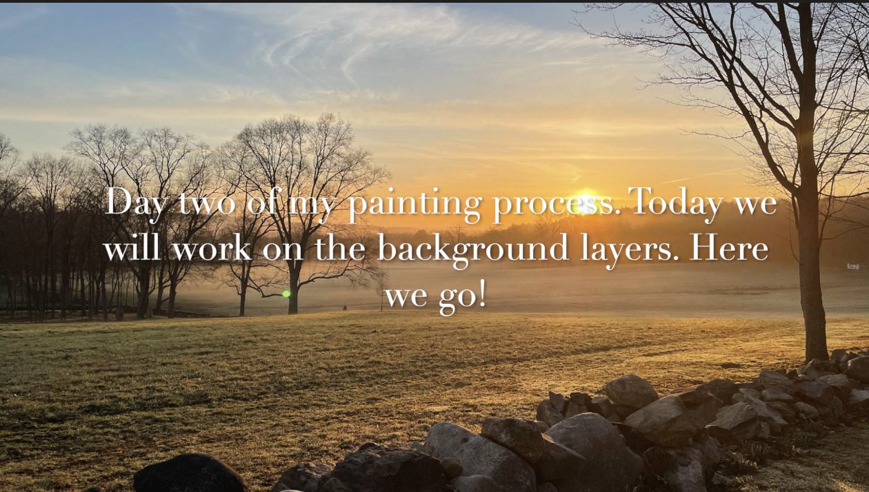 Day Two. My pulp painting process. Painting "The field at Sunrise." Completing the background colors.