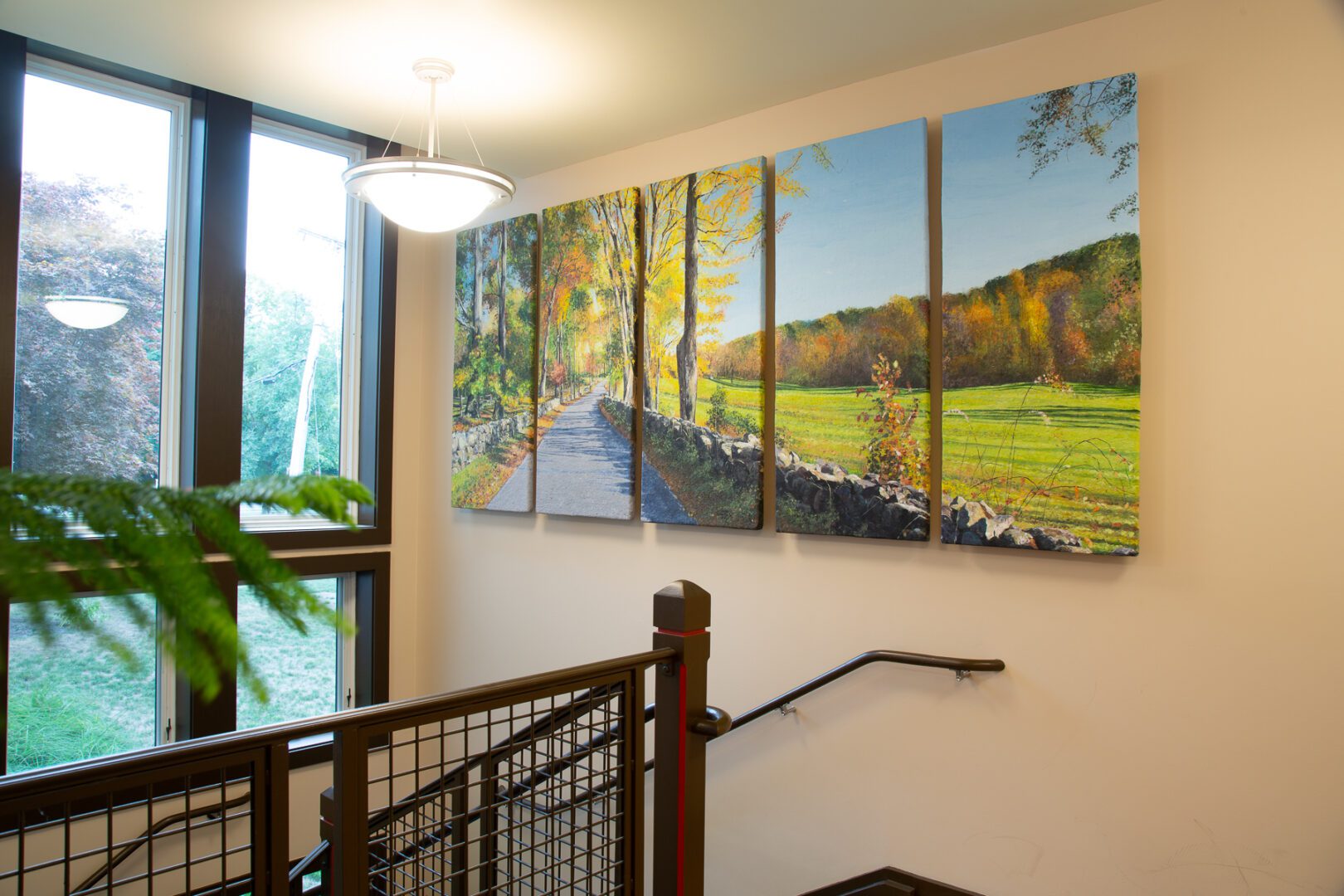 Autumn, River Road, (2018). Fives panels, 54 x 26 inches each. Topsfield Town Hall.  Collection: Town of Topsfield. 