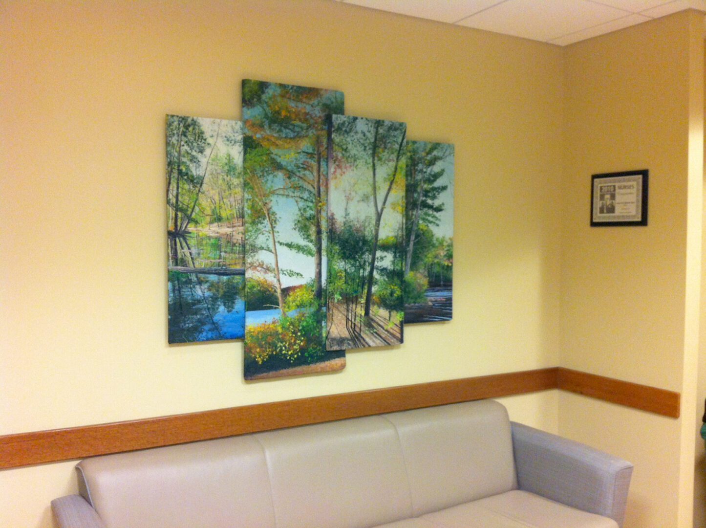 Through the Seasons Polyptych (2015). 48 x 54 inches. Lahey Health, Burlington, MA.