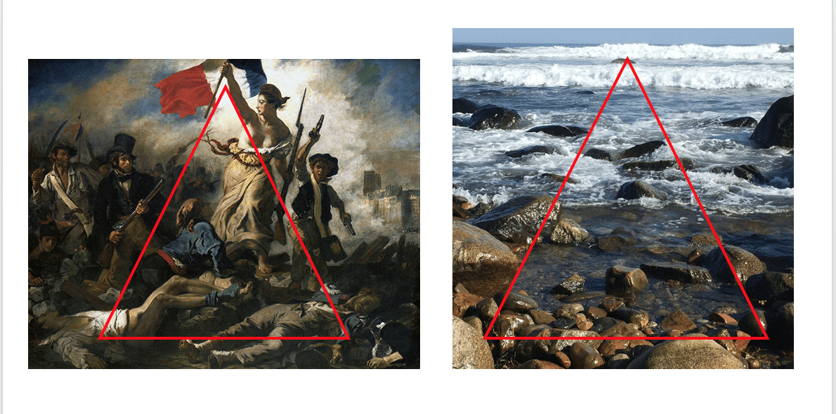 Delacroix’s Liberty Leading the People influences Rocks and Water Composition.