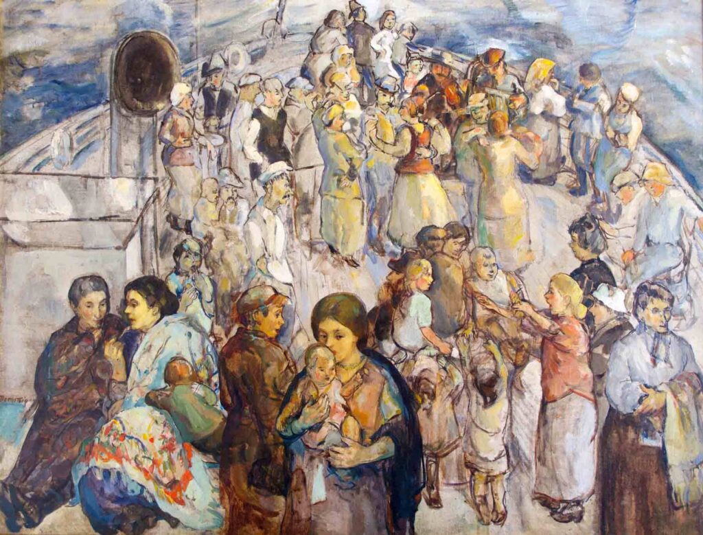 194. A painting of a group of people on a boat.