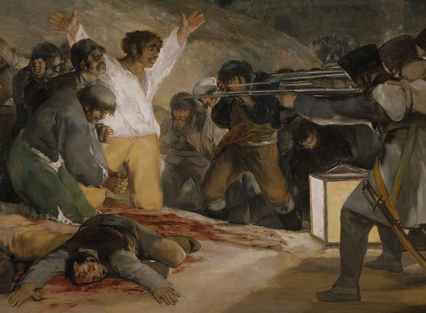 A painting of a group of people standing around a dead man.