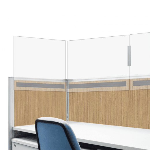 This cubicle comes with clear a plexiglass divider. 