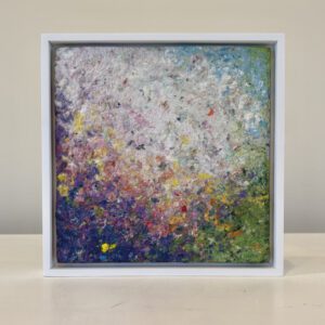 SEPTEMBER. Asters boogie woogie, 9 x 9 x 1 inches, white floater frame