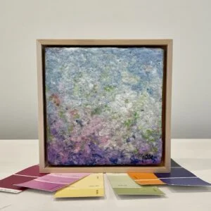 Asters at daybreak, 7 x 7 x 1 inches, maple floater frame.