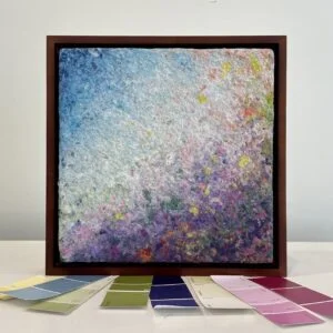 Asters, the flower for September, 13 x 13 x 1.5 inches, walnut floater frame.