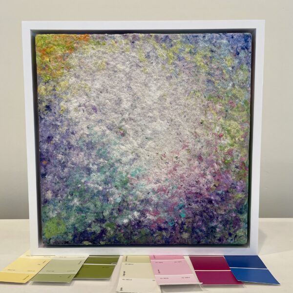 SEPTEMBER. Garden of Asters, 13 x 13 x 1.5 inches, white floater frame.