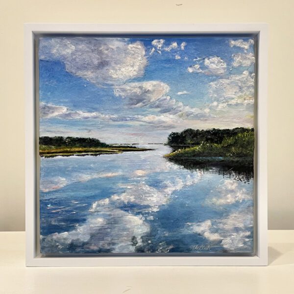 Marsh Reflections, 13 x 13 x 2 inches, white floater frame.