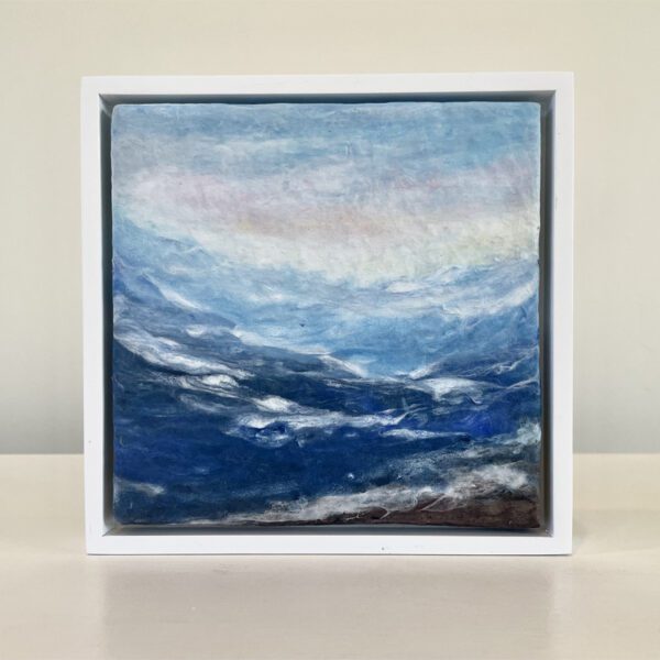 SOLD. Fog Warnings, 7 x 7 x 1 inches, white floater frame.