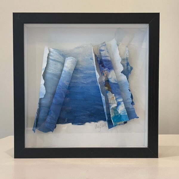 Water Shadows, 9 x 9 x 1 inches, black shadow box frame.