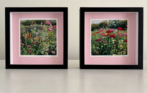 Red Cutting Garden, 9 x 9 x 2 inches, light pink mat, white lining, black shadow box frame. - Image 4
