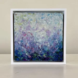 Moonlight-Garden, 7 x 7 x 1 inches. White floater frame.