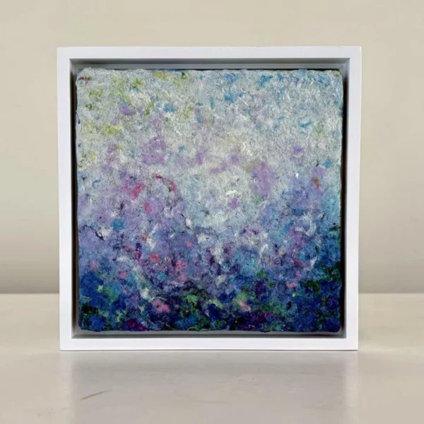 Moonlight-Garden, 7 x 7 x 1 inches. White floater frame.