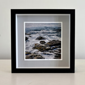 Northshore scape, black frame, grey mat, 9 x 9 x 2 inches