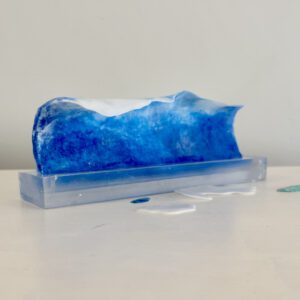 Sea foam Blues, resin and abaca sculpture 12 x 3 x 4.5 inches
