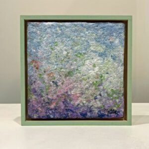 Lilacs, 7 x 7 x 1 inches. Leave green painted maple frame.