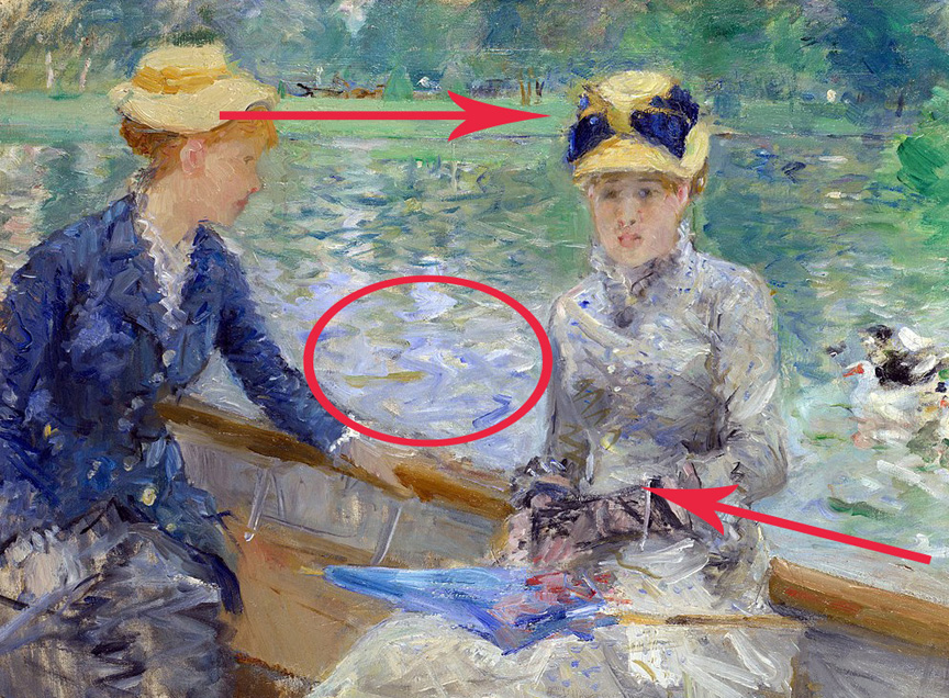 A woman stands smiling in front of claude monet's "water lilies" painting in a gallery.