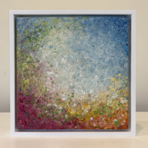 Apple Blossoms, 13 x 13 x 2 inches, white floater frame