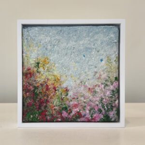 Rose Buds, 7 x 7 x 1 inches, white floater frame