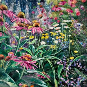 SOLD. Coneflowers II, 20 x 20 x 2 inches, cotton and abaca pulp.