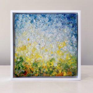 April Showers, 9 x 9 x 1 inches, white floater frame