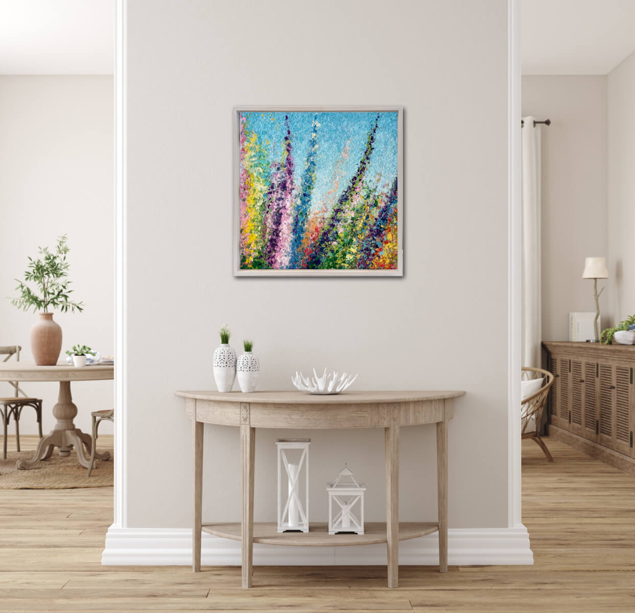 AUGUST. Gladiolus, 24 x 24 x 2 inches, custom-made white-washed floater frame. - Image 4